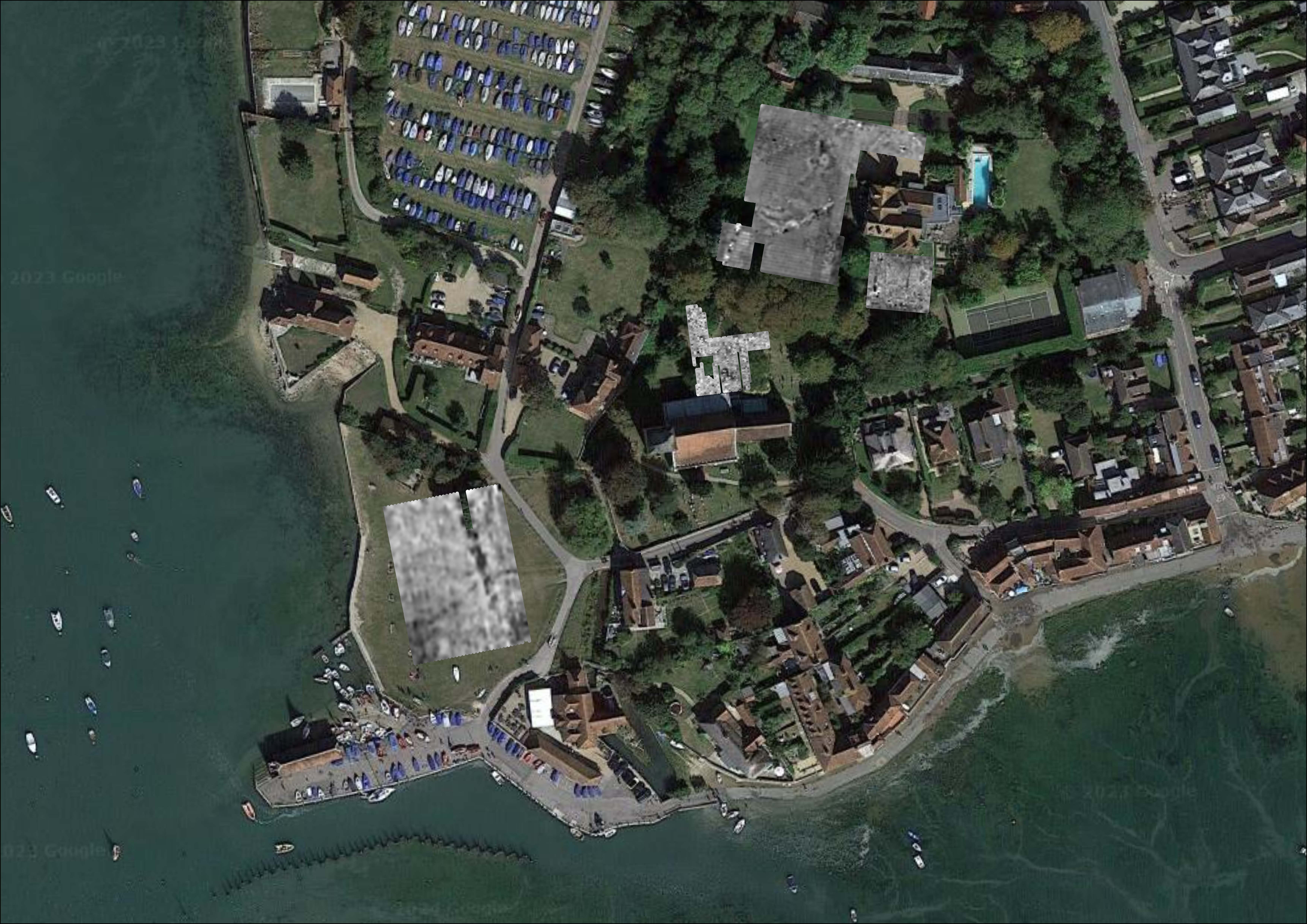 GPR time-slices of the survey areas around Bosham village.